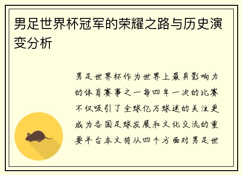 男足世界杯冠军的荣耀之路与历史演变分析